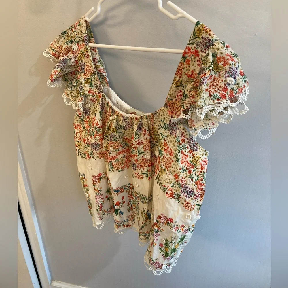 FARM Rio Cream Floral Square-Neck Ruffle Blouse - Picture 4 of 8